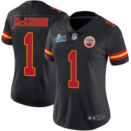 Nike Chiefs #1 Jerick McKinnon Black Super Bowl LVII Patch Women's Stitched NFL Limited Rush Jersey