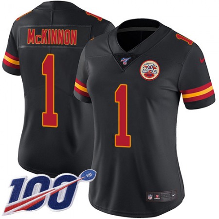 Nike Chiefs #1 Jerick McKinnon Black Women's Stitched NFL Limited Rush 100th Season Jersey