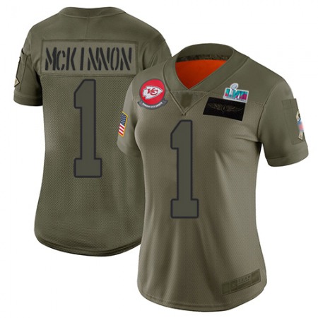 Nike Chiefs #1 Jerick McKinnon Camo Super Bowl LVII Patch Women's Stitched NFL Limited 2019 Salute To Service Jersey