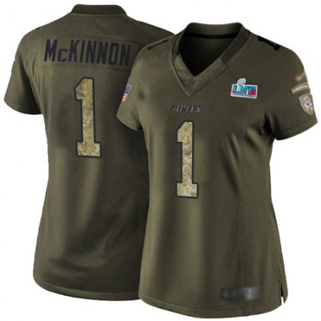 Nike Chiefs #1 Jerick McKinnon Green Super Bowl LVII Patch Women's Stitched NFL Limited 2015 Salute to Service Jersey