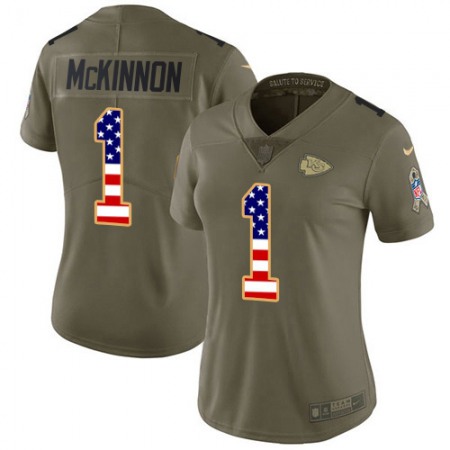Nike Chiefs #1 Jerick McKinnon Olive/USA Flag Women's Stitched NFL Limited 2017 Salute to Service Jersey