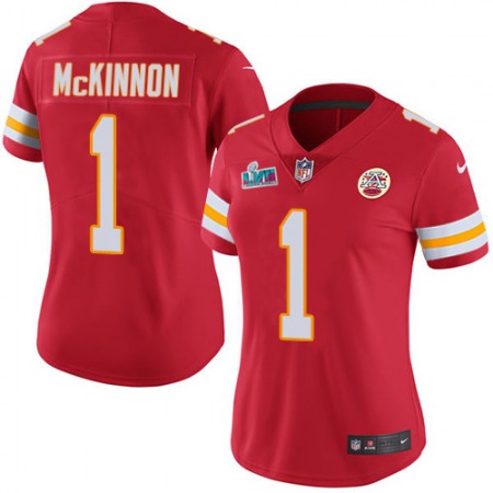 Nike Chiefs #1 Jerick McKinnon Red Team Color Super Bowl LVII Patch Women's Stitched NFL Vapor Untouchable Limited Jersey