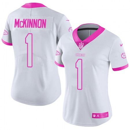 Nike Chiefs #1 Jerick McKinnon White/Pink Women's Stitched NFL Limited Rush Fashion Jersey