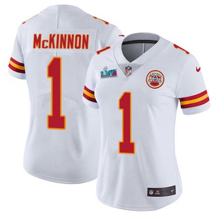 Nike Chiefs #1 Jerick McKinnon White Super Bowl LVII Patch Women's Stitched NFL Vapor Untouchable Limited Jersey