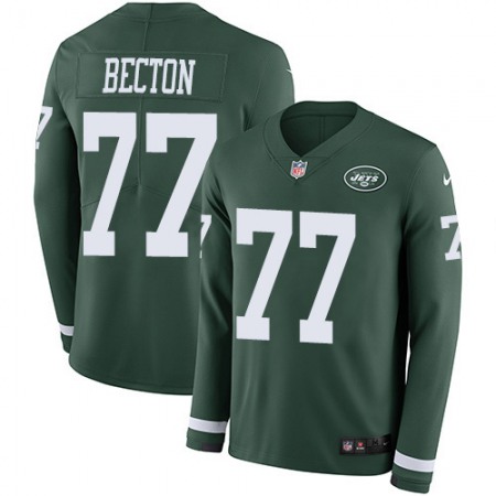 Nike Jets #77 Mekhi Becton Green Team Color Youth Stitched NFL Limited Therma Long Sleeve Jersey