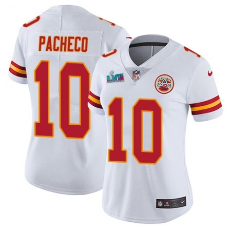 Nike Chiefs #10 Isiah Pacheco White Super Bowl LVII Patch Women's Stitched NFL Vapor Untouchable Limited Jersey