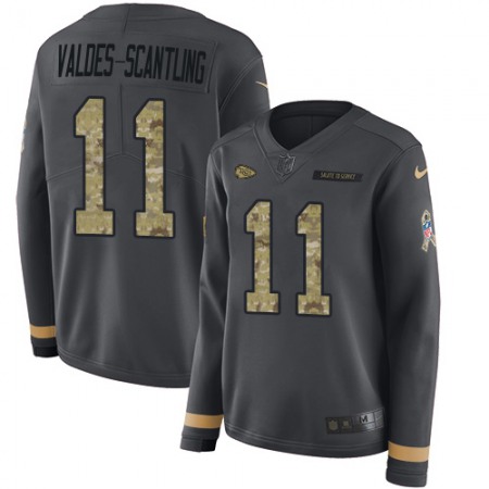 Nike Chiefs #11 Marquez Valdes-Scantling Anthracite Salute to Service Women's Stitched NFL Limited Therma Long Sleeve Jersey