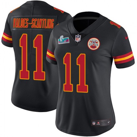 Nike Chiefs #11 Marquez Valdes-Scantling Black Super Bowl LVII Patch Women's Stitched NFL Limited Rush Jersey