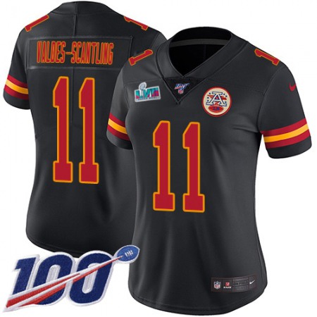 Nike Chiefs #11 Marquez Valdes-Scantling Black Super Bowl LVII Patch Women's Stitched NFL Limited Rush 100th Season Jersey