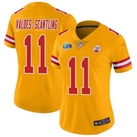 Nike Chiefs #11 Marquez Valdes-Scantling Gold Super Bowl LVII Patch Women's Stitched NFL Limited Inverted Legend Jersey