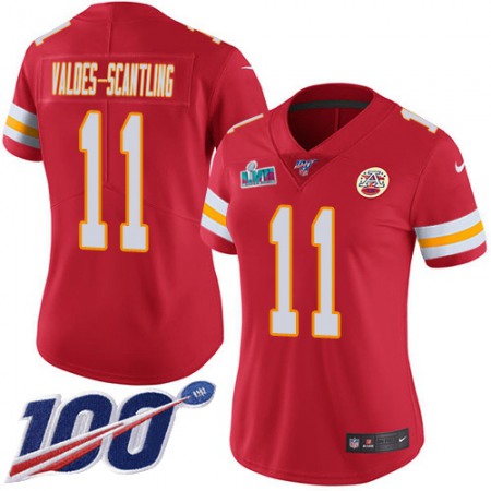 Nike Chiefs #11 Marquez Valdes-Scantling Red Team Color Super Bowl LVII Patch Women's Stitched NFL 100th Season Vapor Limited Jersey