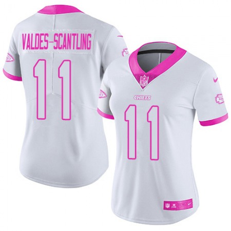 Nike Chiefs #11 Marquez Valdes-Scantling White/Pink Women's Stitched NFL Limited Rush Fashion Jersey