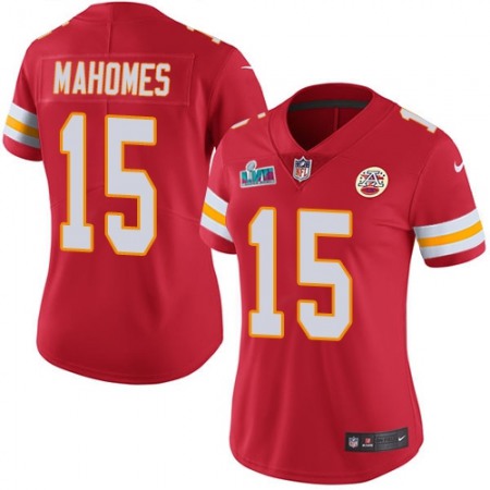 Nike Chiefs #15 Patrick Mahomes Red Team Color Super Bowl LVII Patch Women's Stitched NFL Vapor Untouchable Limited Jersey
