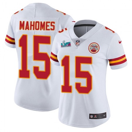 Nike Chiefs #15 Patrick Mahomes White Super Bowl LVII Patch Women's Stitched NFL Vapor Untouchable Limited Jersey