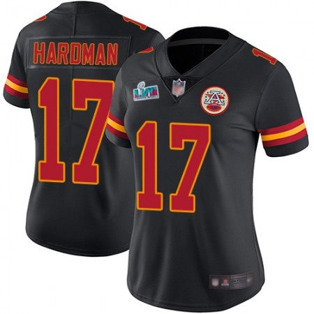 Nike Chiefs #17 Mecole Hardman Black Super Bowl LVII Patch Women's Stitched NFL Limited Rush Jersey