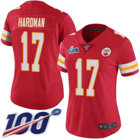Nike Chiefs #17 Mecole Hardman Red Team Color Super Bowl LVII Patch Women's Stitched NFL 100th Season Vapor Limited Jersey