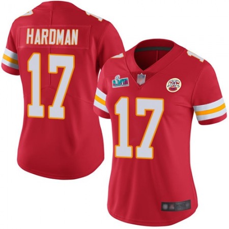 Nike Chiefs #17 Mecole Hardman Red Team Color Super Bowl LVII Patch Women's Stitched NFL Vapor Untouchable Limited Jersey