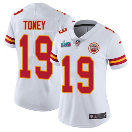 Nike Chiefs #19 Kadarius Toney White Super Bowl LVII Patch Women's Stitched NFL Vapor Untouchable Limited Jersey