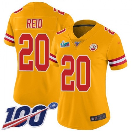 Nike Chiefs #20 Justin Reid Gold Super Bowl LVII Patch Women's Stitched NFL Limited Inverted Legend 100th Season Jersey
