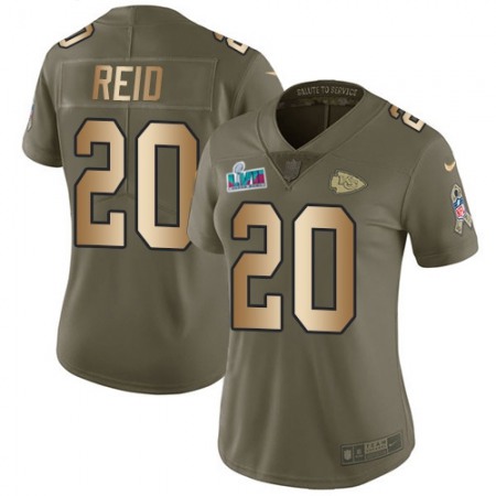Nike Chiefs #20 Justin Reid Olive/Gold Super Bowl LVII Patch Women's Stitched NFL Limited 2017 Salute To Service Jersey