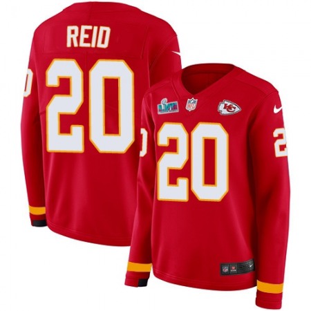 Nike Chiefs #20 Justin Reid Red Team Color Super Bowl LVII Patch Women's Stitched NFL Limited Therma Long Sleeve Jersey