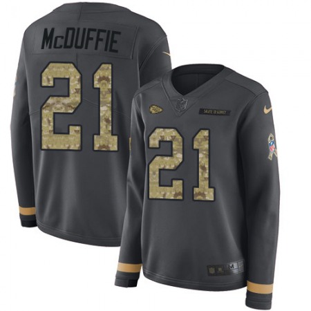 Nike Chiefs #21 Trent McDuffie Anthracite Salute to Service Women's Stitched NFL Limited Therma Long Sleeve Jersey