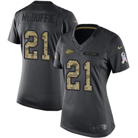 Nike Chiefs #21 Trent McDuffie Black Women's Stitched NFL Limited 2016 Salute to Service Jersey