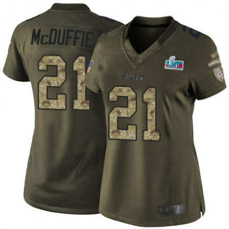 Nike Chiefs #21 Trent McDuffie Green Super Bowl LVII Patch Women's Stitched NFL Limited 2015 Salute to Service Jersey