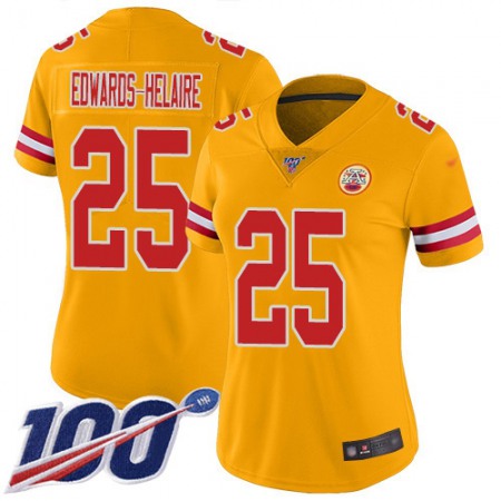 Nike Chiefs #25 Clyde Edwards-Helaire Gold Women's Stitched NFL Limited Inverted Legend 100th Season Jersey