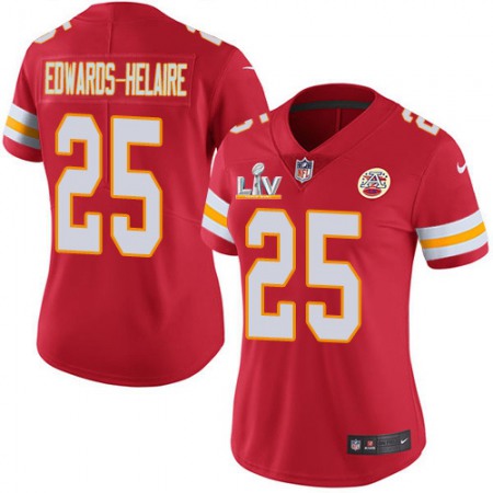 Nike Chiefs #25 Clyde Edwards-Helaire Red Team Color Women's Super Bowl LV Bound Stitched NFL Vapor Untouchable Limited Jersey