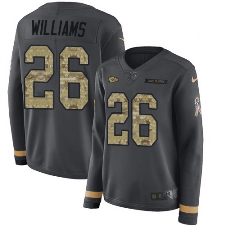 Nike Chiefs #26 Damien Williams Anthracite Salute to Service Women's Stitched NFL Limited Therma Long Sleeve Jersey