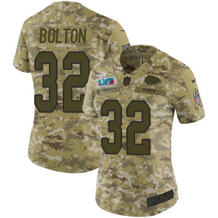 Nike Chiefs #32 Nick Bolton Camo Super Bowl LVII Patch Women's Stitched NFL Limited 2018 Salute to Service Jersey