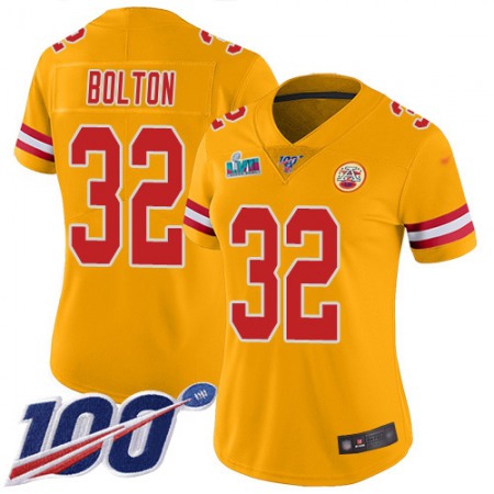 Nike Chiefs #32 Nick Bolton Gold Super Bowl LVII Patch Women's Stitched NFL Limited Inverted Legend 100th Season Jersey