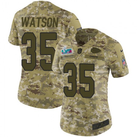 Nike Chiefs #35 Jaylen Watson Camo Super Bowl LVII Patch Women's Stitched NFL Limited 2018 Salute to Service Jersey