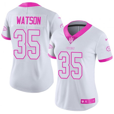 Nike Chiefs #35 Jaylen Watson White/Pink Women's Stitched NFL Limited Rush Fashion Jersey