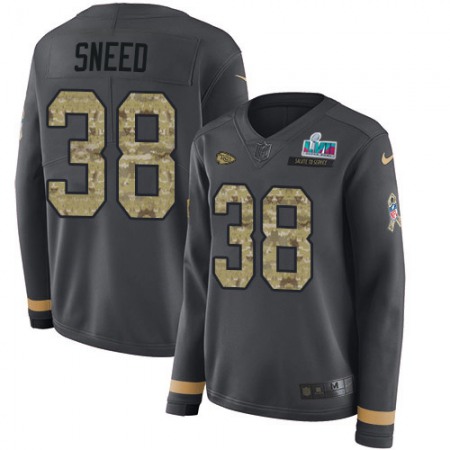 Nike Chiefs #38 L'Jarius Sneed Anthracite Salute to Service Super Bowl LVII Patch Women's Stitched NFL Limited Therma Long Sleeve Jersey