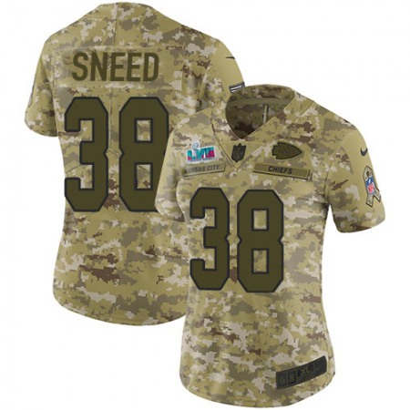 Nike Chiefs #38 L'Jarius Sneed Camo Super Bowl LVII Patch Women's Stitched NFL Limited 2018 Salute to Service Jersey