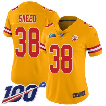 Nike Chiefs #38 L'Jarius Sneed Gold Super Bowl LVII Patch Women's Stitched NFL Limited Inverted Legend Jersey