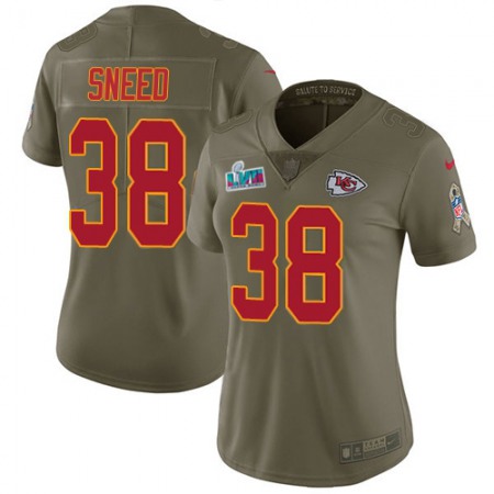 Nike Chiefs #38 L'Jarius Sneed Olive Super Bowl LVII Patch Women's Stitched NFL Limited 2017 Salute to Service Jersey