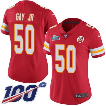 Nike Chiefs #50 Willie Gay Jr. Red Team Color Super Bowl LVII Patch Women's Stitched NFL 100th Season Vapor Limited Jersey