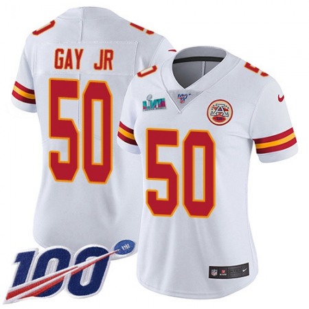 Nike Chiefs #50 Willie Gay Jr. White Super Bowl LVII Patch Women's Stitched NFL 100th Season Vapor Limited Jersey