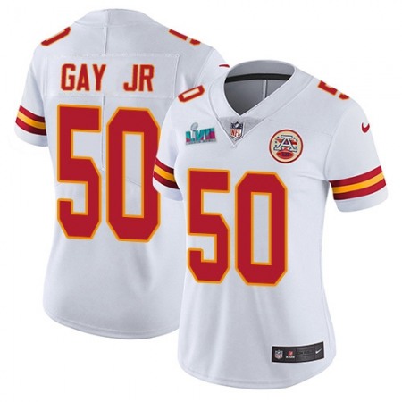 Nike Chiefs #50 Willie Gay Jr. White Super Bowl LVII Patch Women's Stitched NFL Vapor Untouchable Limited Jersey