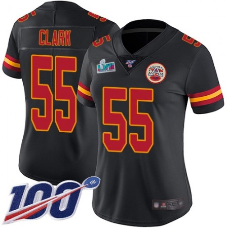 Nike Chiefs #55 Frank Clark Black Super Bowl LVII Patch Women's Stitched NFL Limited Rush 100th Season Jersey
