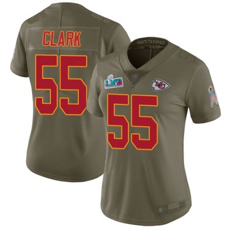 Nike Chiefs #55 Frank Clark Olive Super Bowl LVII Patch Women's Stitched NFL Limited 2017 Salute To Service Jersey