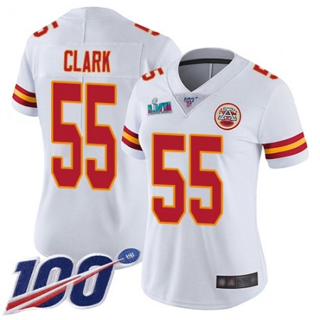 Nike Chiefs #55 Frank Clark White Super Bowl LVII Patch Women's Stitched NFL 100th Season Vapor Limited Jersey
