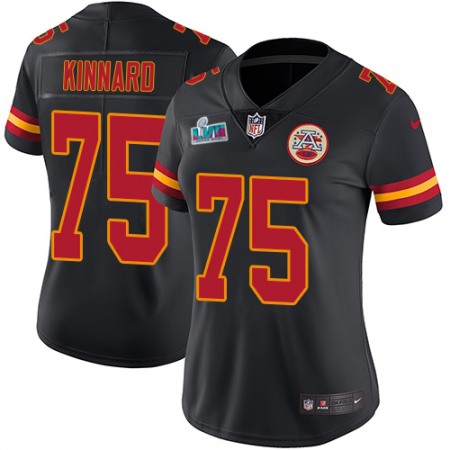 Nike Chiefs #75 Darian Kinnard Black Super Bowl LVII Patch Women's Stitched NFL Limited Rush Jersey