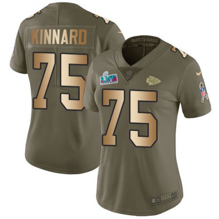 Nike Chiefs #75 Darian Kinnard Olive/Gold Super Bowl LVII Patch Women's Stitched NFL Limited 2017 Salute to Service Jersey