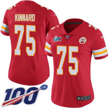 Nike Chiefs #75 Darian Kinnard Red Team Color Super Bowl LVII Patch Women's Stitched NFL 100th Season Vapor Limited Jersey