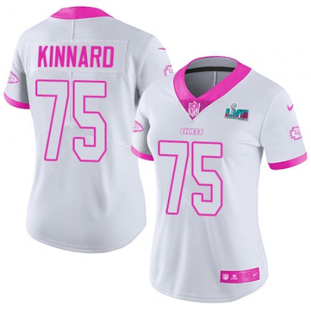Nike Chiefs #75 Darian Kinnard White/Pink Super Bowl LVII Patch Women's Stitched NFL Limited Rush Fashion Jersey