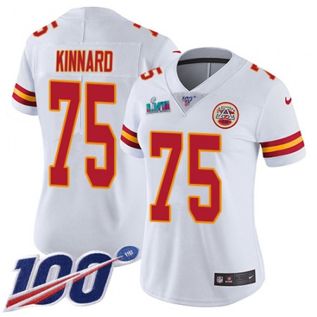 Nike Chiefs #75 Darian Kinnard White Super Bowl LVII Patch Women's Stitched NFL 100th Season Vapor Limited Jersey